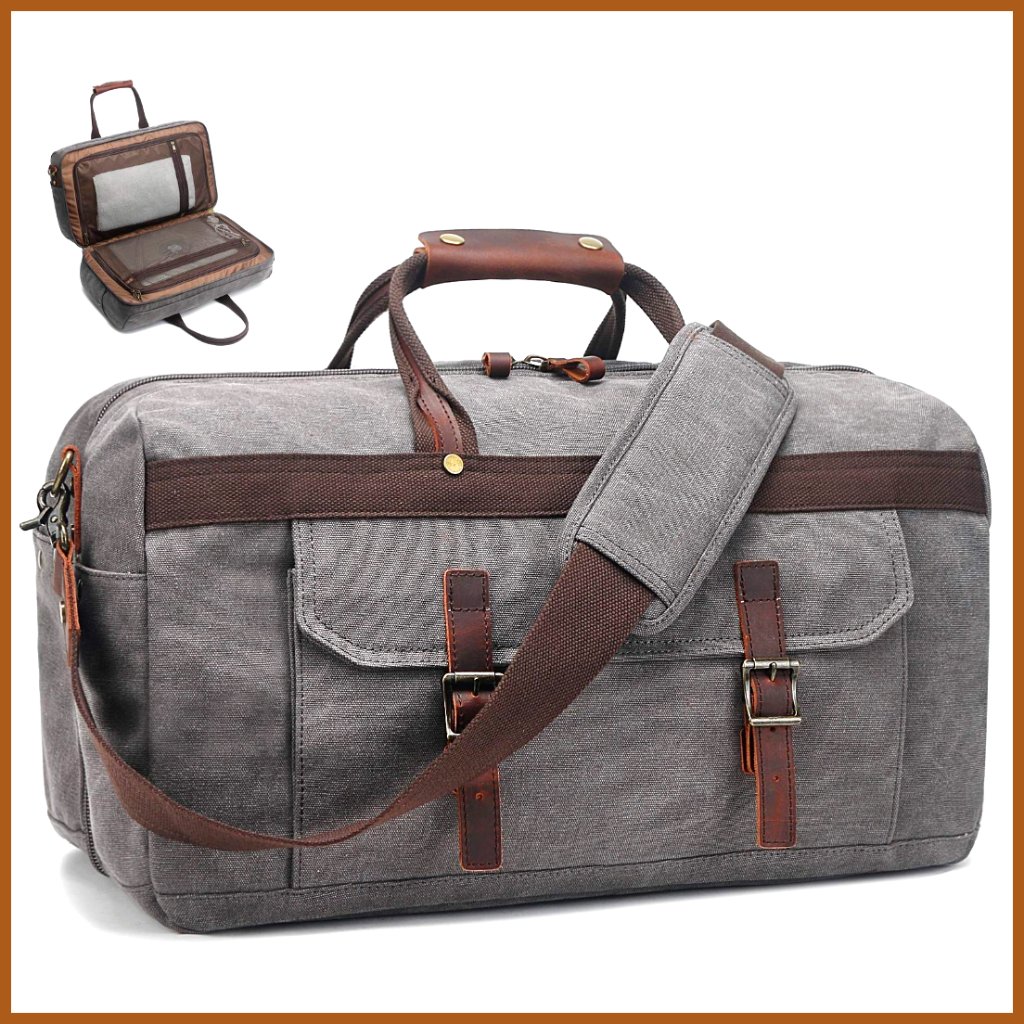 Waterproof Canvas Leather Duffle Bag Travel Weekender Carry On